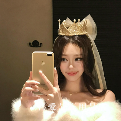 公主蝴蝶结头纱皇冠派对生日帽