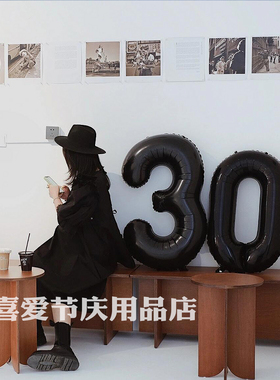 黑色40寸皇冠数字气球纪念日周年女生男生户外生日背景装饰用品