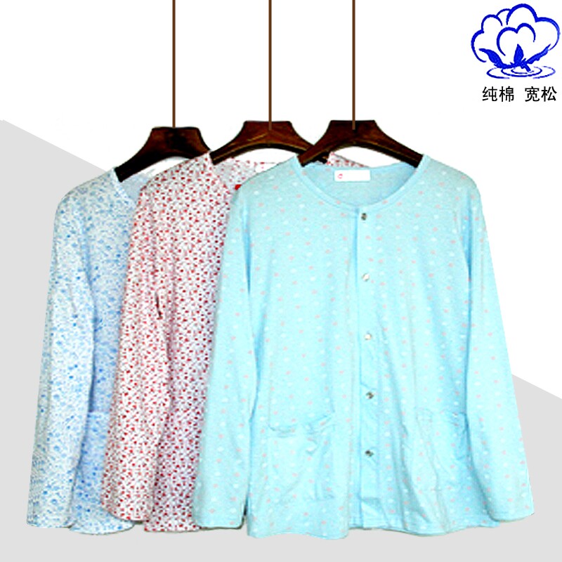 MIDDLE-AGED AND ELDERLY WOMEN COTTON CARDIGANS PLUS-SIZE PAJAMAS TOPS LOOSE LONG-SLEEVED LIVING CLOTHES PRINTED MOM CASUAL SPRING AND AUTUMN CLOTHES