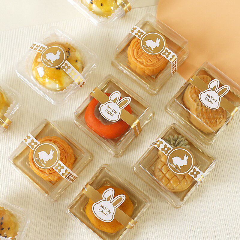 烫金小兔子中秋月饼吸塑盒贴纸不干胶蛋黄酥包装盒装饰标签封口贴