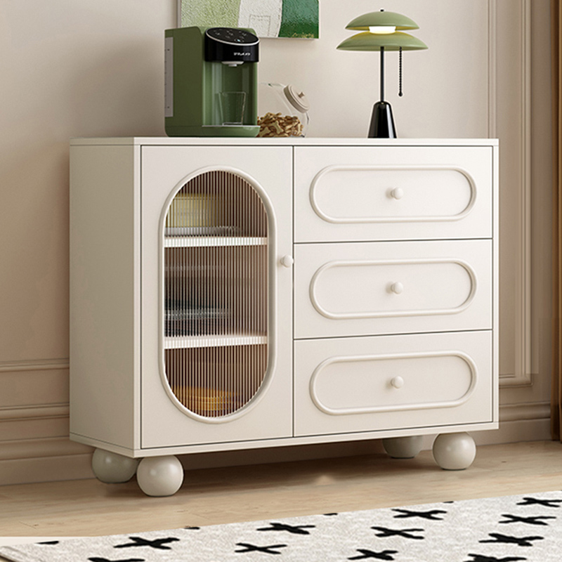 奶油风岩板餐边柜现代简约新款客厅储物柜厨房碗柜靠墙一体茶水柜