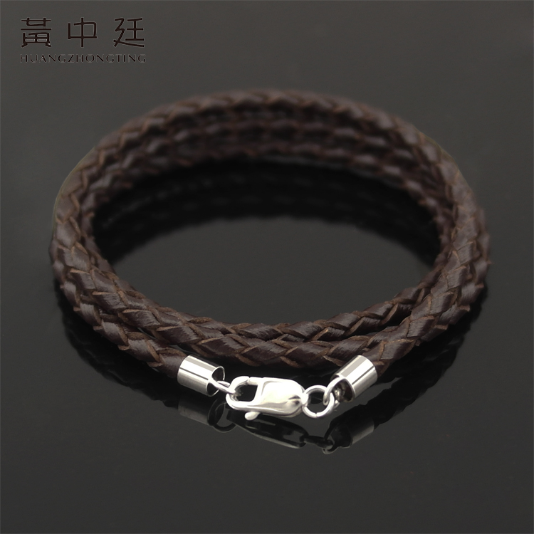 男女款牛皮项链绳编织925银扣