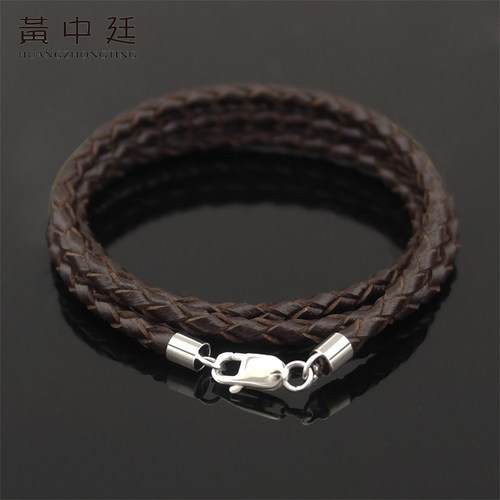 男女款牛皮项链绳编织925银扣