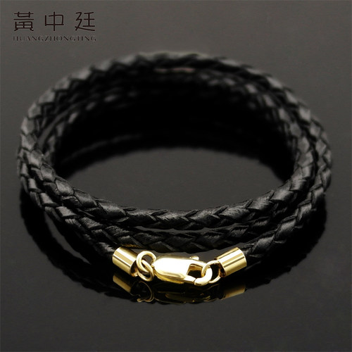 男女牛皮项链绳编织925银扣时尚