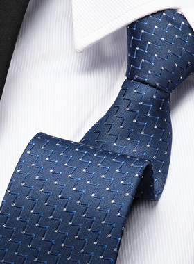 蓝色梯纹男拉链领带结婚新郎正装商务蓝色韩版懒人免打条纹领带