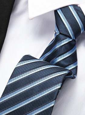 W15男女拉链式领带结婚新郎正装商务蓝色韩版懒人免打条纹领带