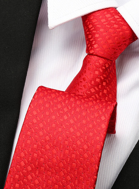 D12男女拉链式领带结婚新郎红色正装商务韩版懒人免打条纹领带