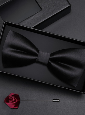 礼盒装男士黑色光面领结F13男伴郎新郎酒红色领结结婚韩版蝴蝶结