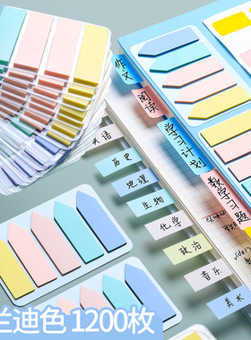 便利贴索引标签莫兰迪色便签纸可书写网红贴纸笔记指示荧光膜学生用标记透明塑料小条书签分类引索分页粘性强