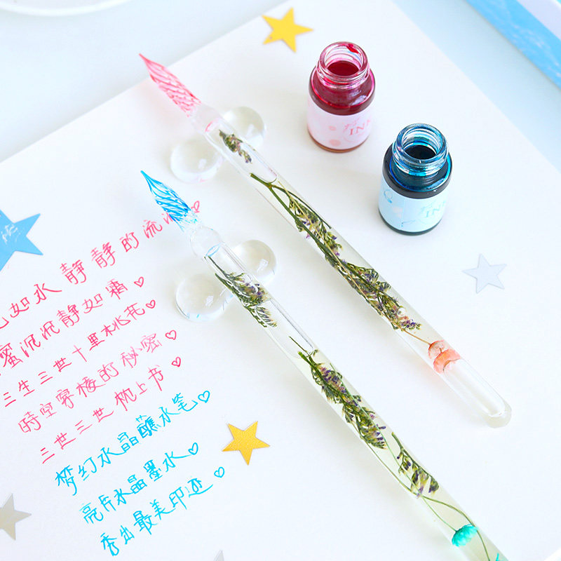 玻璃筆夢幻水晶沾水墨蘸水筆套裝水晶筆鋼筆套裝學生用植物琉璃小清新禮盒裝古風手工網紅帶墨水筆架在類目 電子詞典/電紙書/文化用品, 筆類/書寫工具, 蘸水筆中 - 來自Buy2taobao.com提供專業的淘寶代購服務