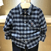 洋气男童中大童翻领磨毛衬衫 秋冬款 潮 格子衬衣小熊童装 男宝宝长袖