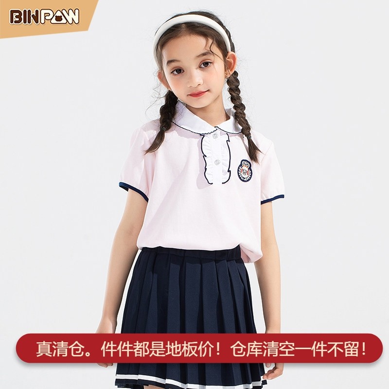 童装夏装女童短袖翻领T恤百搭时尚中大童上衣Polo领校服幼儿园服