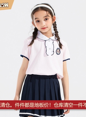 童装夏装女童短袖翻领T恤百搭时尚中大童上衣Polo领校服幼儿园服