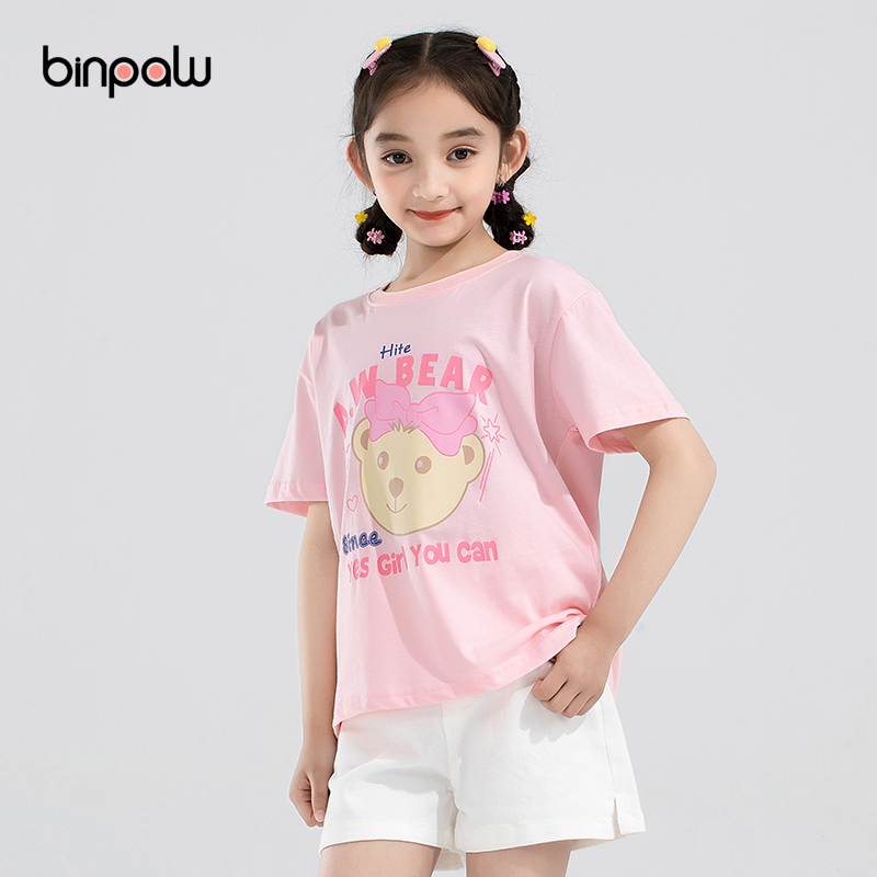 binpaw童装女童休闲圆领短袖T恤