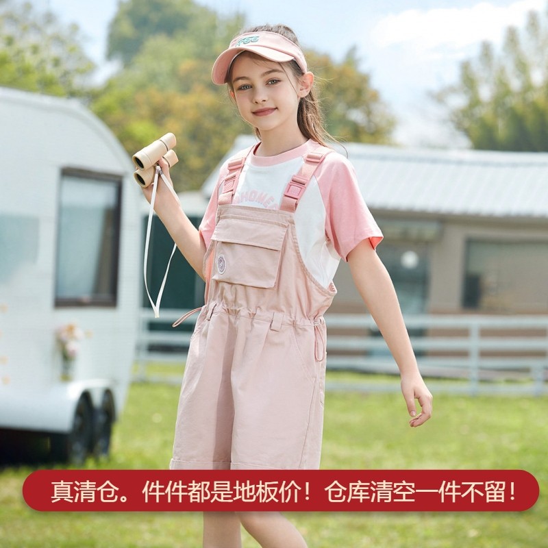 女童夏季背带裤2026新款中大童外穿户外纯棉清新连衣短裤