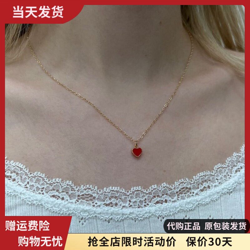bm项链红色小爱心锁骨链女