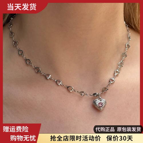 bm女生镶钻粉色锆石锁骨链