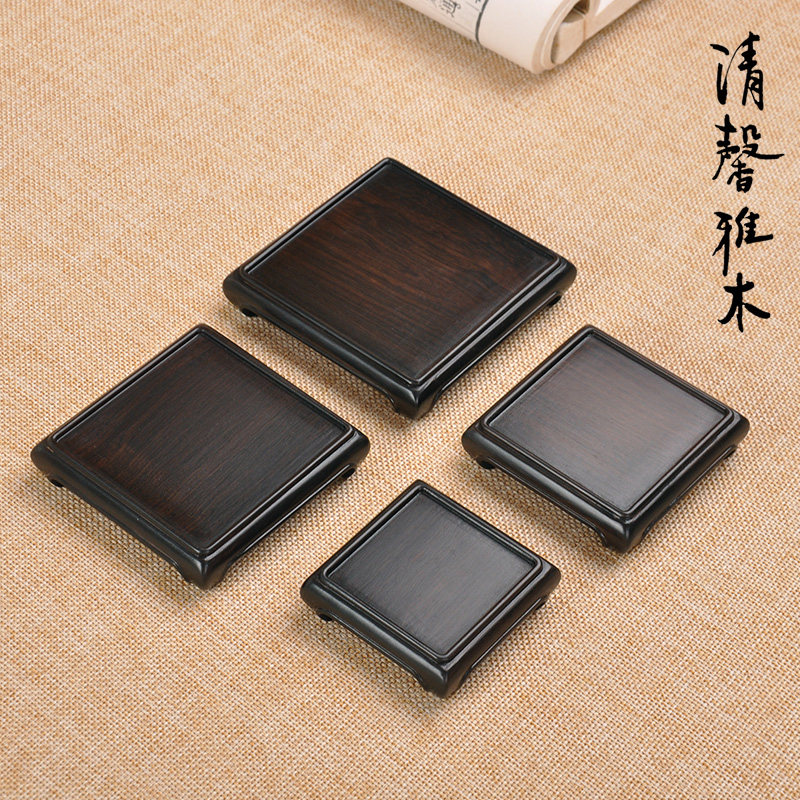紫光黑檀整木茶壶文房玉器文玩奇石头微型盆景印章摆件底座实木托