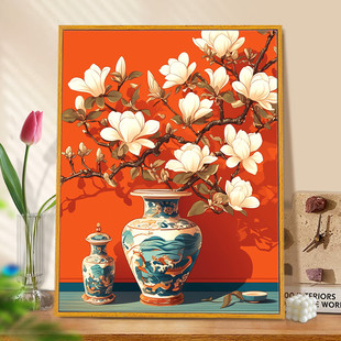 【白玉兰】diy数字油画成人花卉手绘治愈油彩丙烯填充解压装饰画