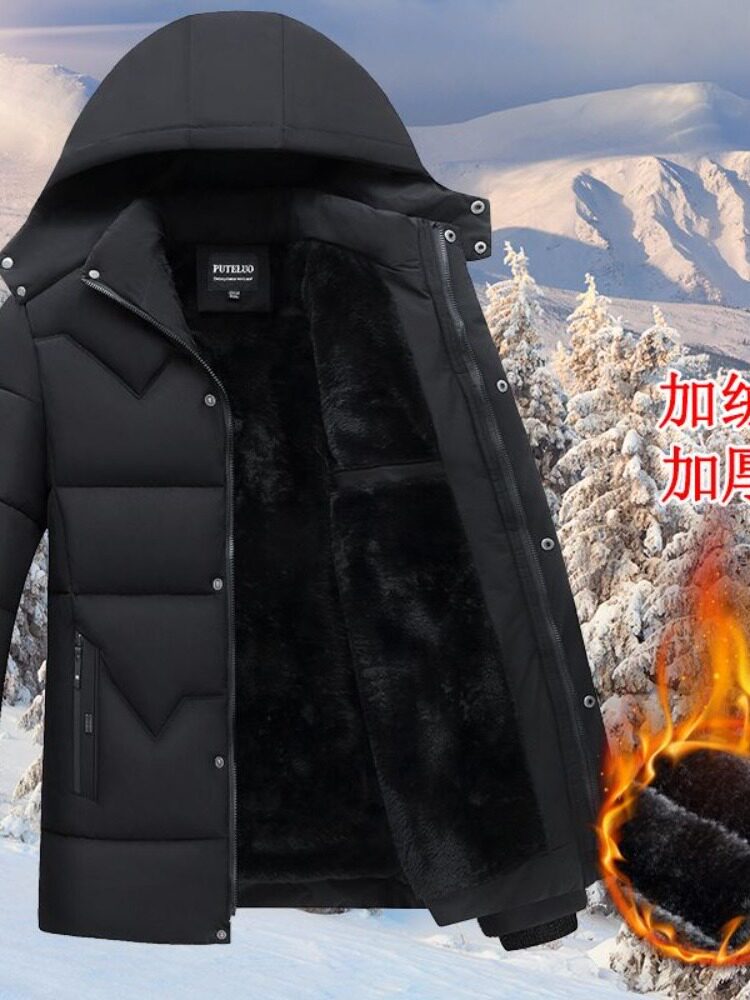 가벼운 럭셔리 새아빠 솜 패딩 재킷 중년 및 노인 벨벳 두꺼운 따뜻한 솜 재킷 중년 남성 겨울 솜 재킷