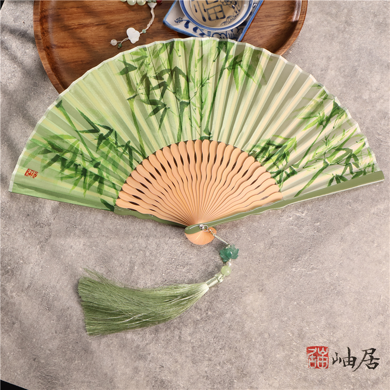 青绿翠竹折扇千里江山扇国风礼物