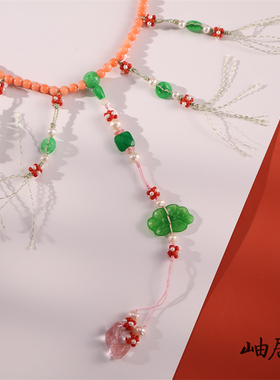 海竹翡翠干青檀木和田玉108子手串中式朝珠 汉服旗袍配饰项链礼物