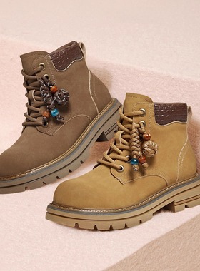 百思图工装靴马丁靴踢不烂大黄靴女短靴商场冬季新款D3720DD5