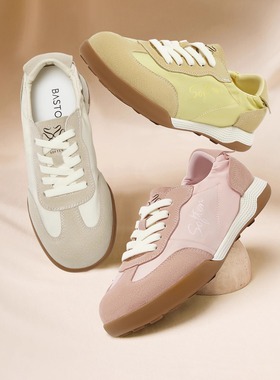 百思图2025秋季新款时尚复古真皮芭蕾德训鞋女运动休闲鞋CN313CM5