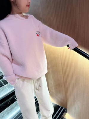 秋冬季新款韩版男童女童儿童中大童纯色不起球水晶绒加厚保暖毛衣