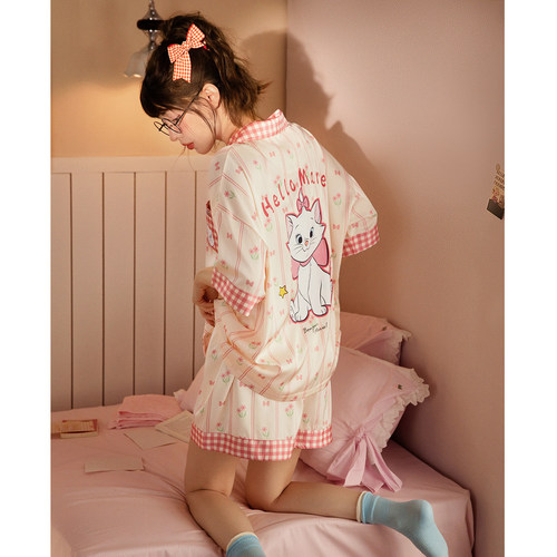 春夏季女款短袖短裤睡衣卡通猫咪
