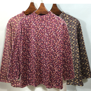 秋冬季中老年人女装长袖妈妈德绒保暖上衣奶奶 t恤老人打底内衣衫