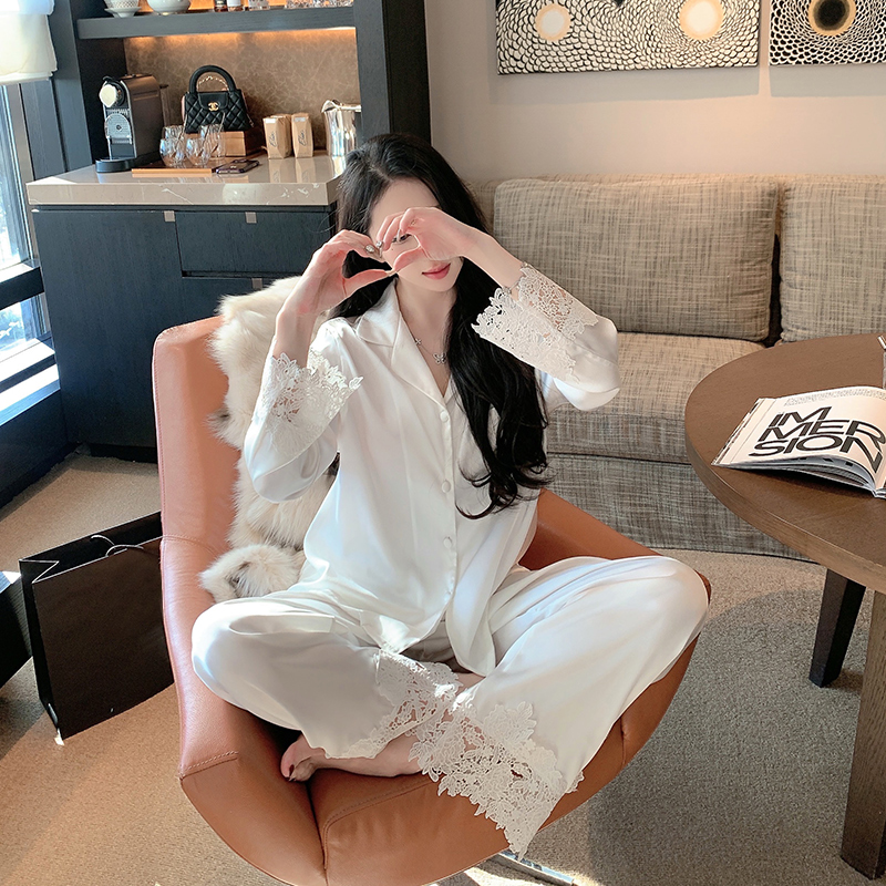 法式高级感蕾丝花边睡衣女士春秋