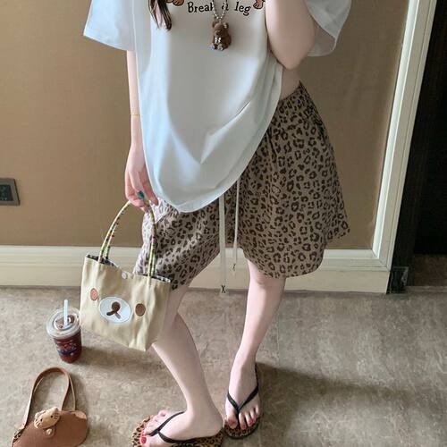 豹纹短睡裤女夏季薄款速干云朵棉
