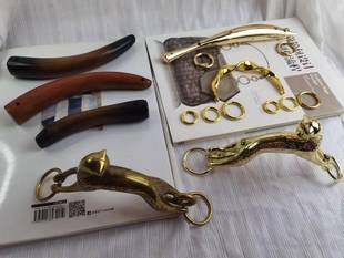 弧形提手牛角实木豹猫手柄锌合金浅鎏K金3色diy编织包半月包配件