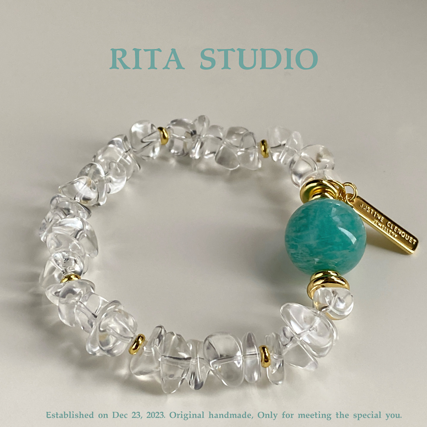 天然莫桑比克老矿天河石手链净体白水晶手串礼物小众轻奢饰品女