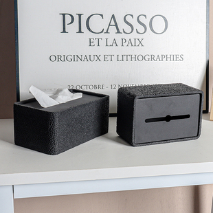 北欧风创意水泥桌面抽纸盒高档名宿酒店多功能收纳金属纸巾盒摆件