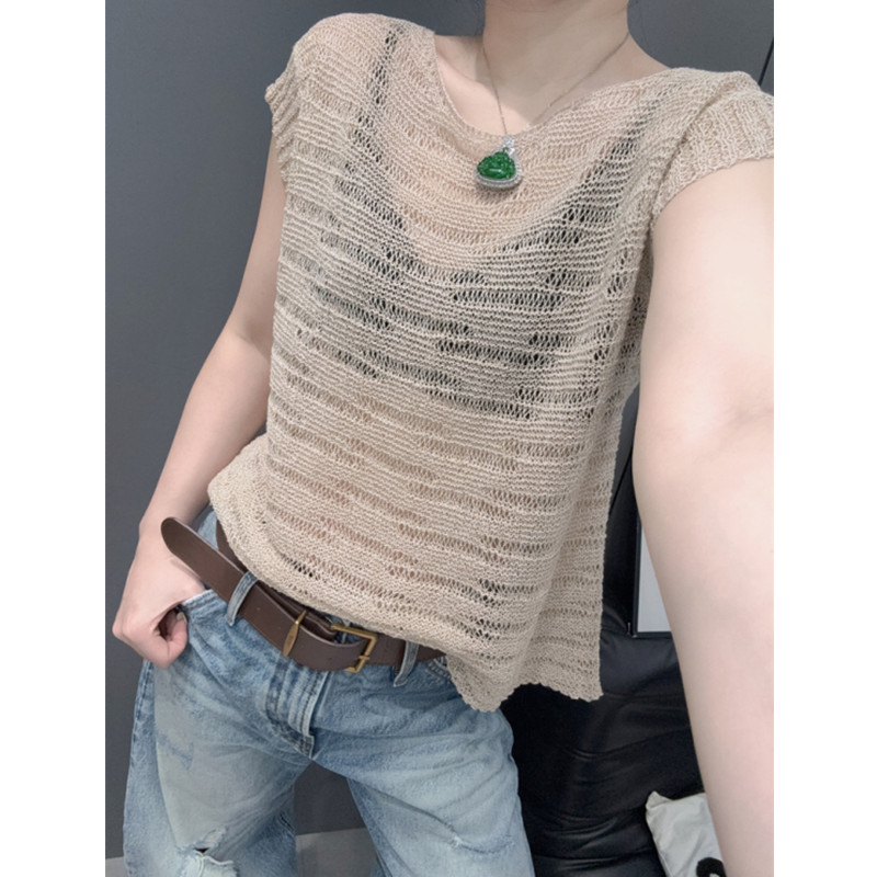 小飞袖叠穿罩衫短袖女宽松微透