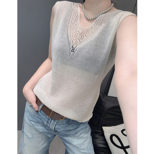 深V领无袖女背心冰丝针织衫薄款