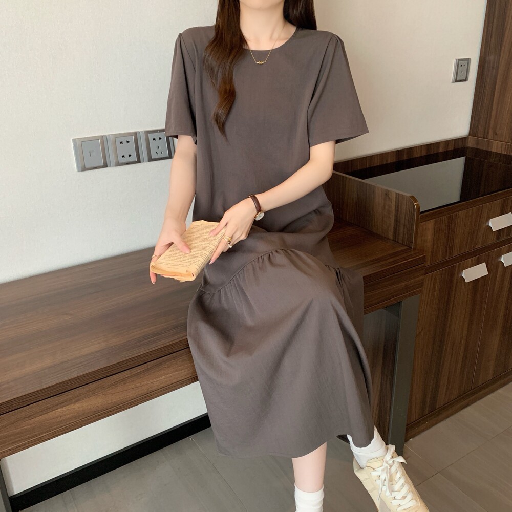 实拍夏装大码女装宽松显瘦短袖连衣裙复古脚踝长裙M 4XL200斤