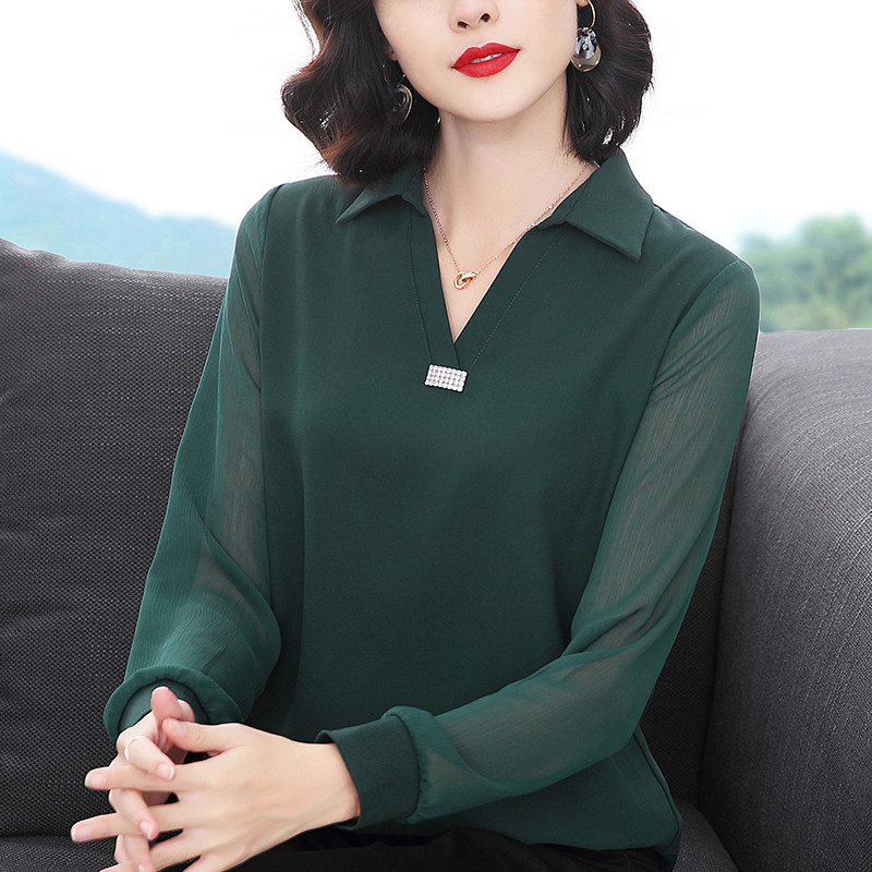 雪纺衫女上衣洋气女装秋装大码长袖妈妈装2021春秋新款宽松打底衫