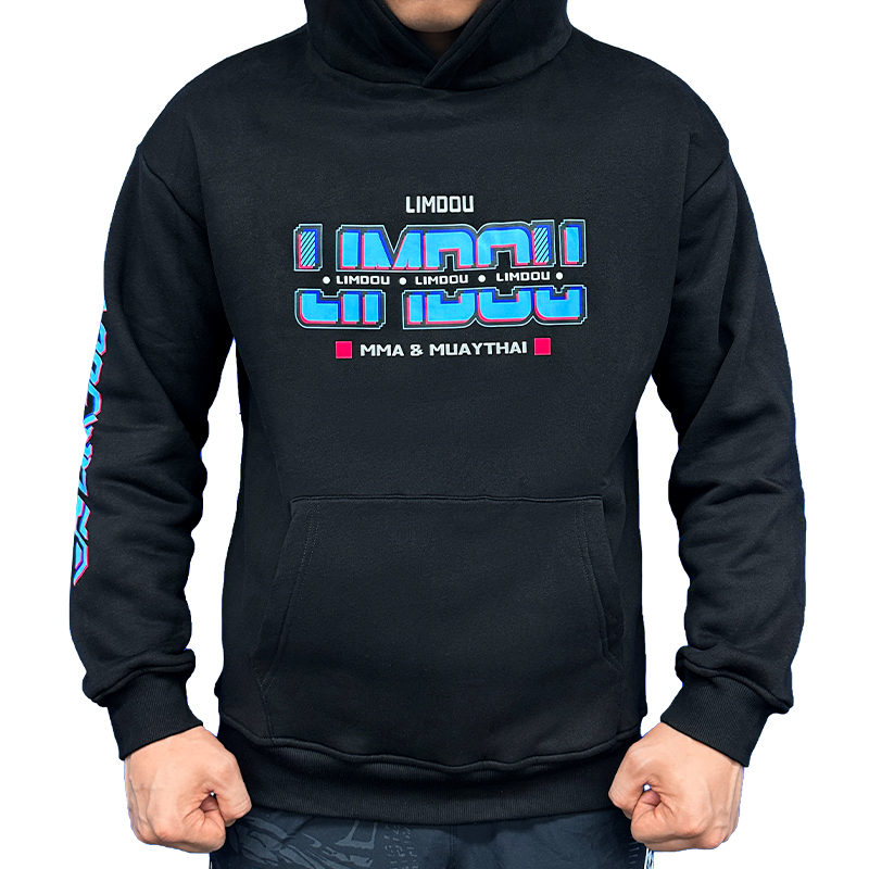 领斗LIMDOU/黑色简约休闲卫衣秋季秋冬加绒连帽印花长袖上衣