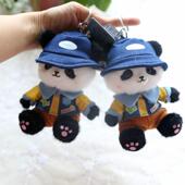 可爱牛仔熊猫毛绒挂件公仔玩偶情侣包包挂饰品女生书包配饰钥匙扣