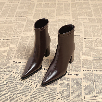 真皮巨好看法式高跟短靴女2025秋