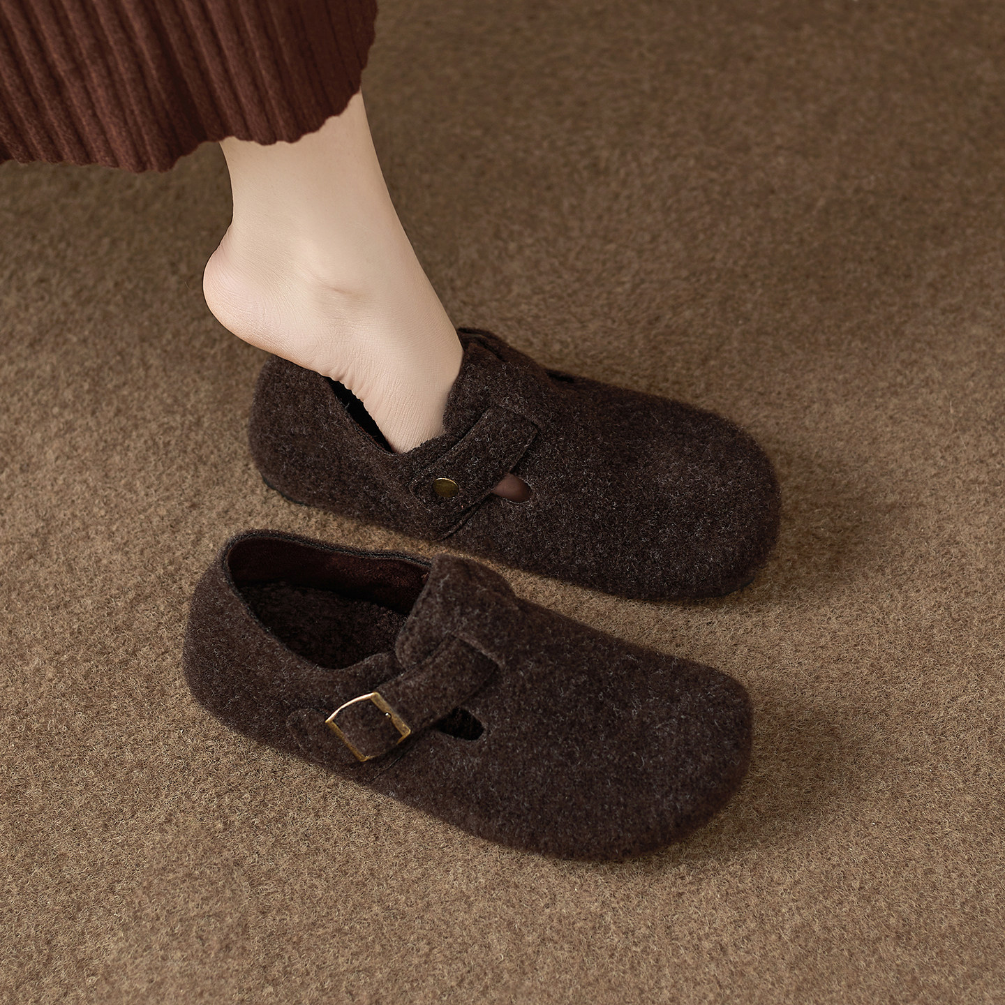 真皮加绒勃肯鞋女2025秋冬季新款百搭圆头保暖平底单鞋乐福懒人鞋,女鞋,勃肯鞋/软木鞋,淘宝优惠券,粉丝福利购,淘宝优惠卷