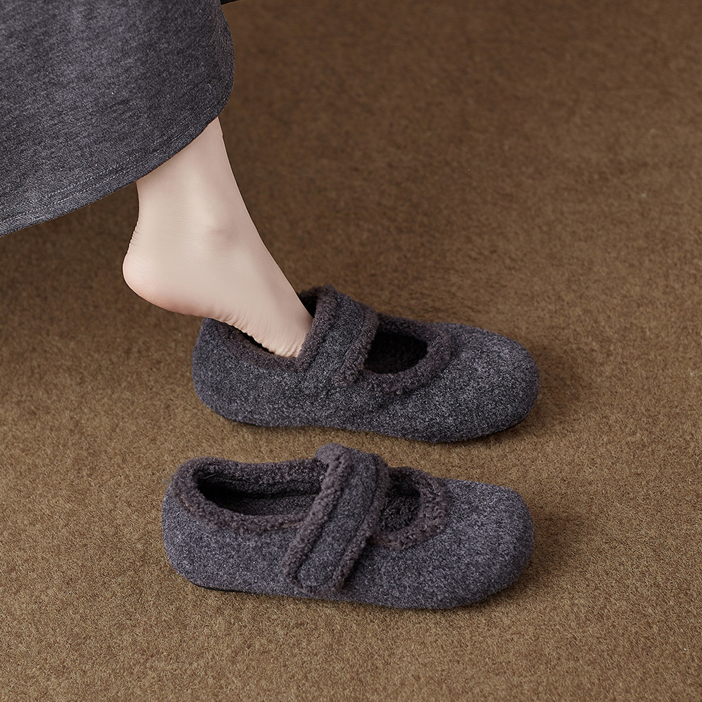 真皮内增高毛呢勃肯鞋女灰色玛丽珍2025秋冬新款单鞋厚底保暖棉鞋,女鞋,勃肯鞋/软木鞋,淘宝优惠券,粉丝福利购,淘宝优惠卷