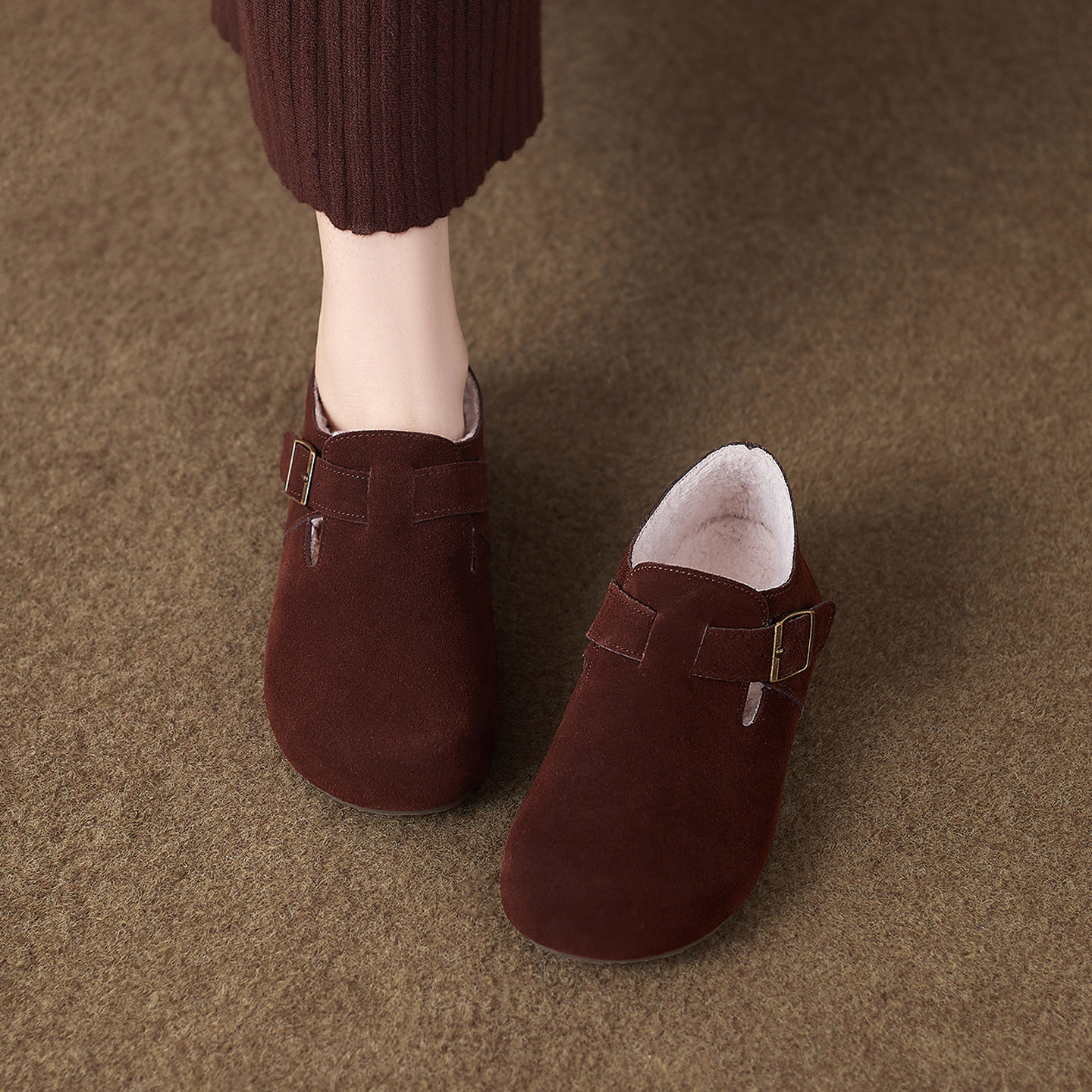 羊皮版巨好看平底加绒毛毛勃肯鞋女2025秋冬季新款脚蹬内增高单鞋,女鞋,勃肯鞋/软木鞋,淘宝优惠券,粉丝福利购,淘宝优惠卷