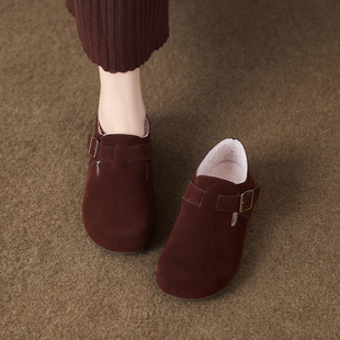 羊皮版巨好看平底加绒毛毛勃肯鞋女2025秋冬季新款脚蹬内增高单鞋