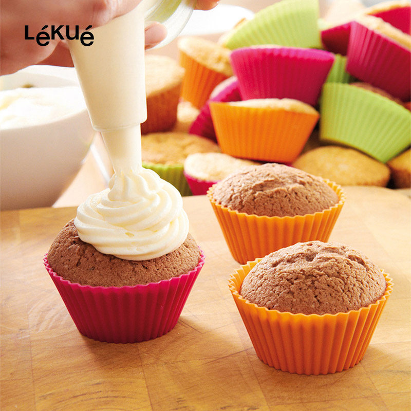 LEKUE乐葵硅胶麦芬杯蛋糕模具炫彩圆形马芬杯防粘易脱模烘焙工具
