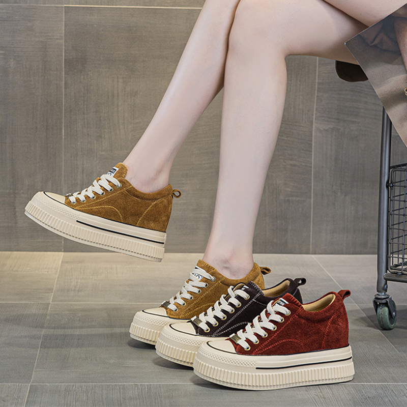 厚底内增高10CM真皮休闲加绒棉鞋女2025冬季新款头层牛皮松糕板鞋