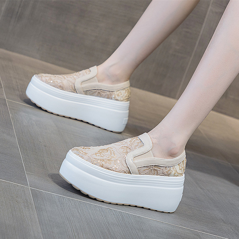 厚底休闲乐福鞋女2024新款内增高8CM蕾丝网纱透气松糕小白鞋百搭,女鞋,浅口单鞋,淘宝优惠券,粉丝福利购,淘宝优惠卷